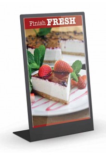 Slanted steel back tabletop sign holder