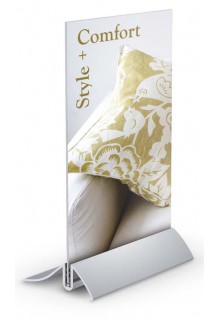 Metal tabletop sign holder base with clear acrylic pocket